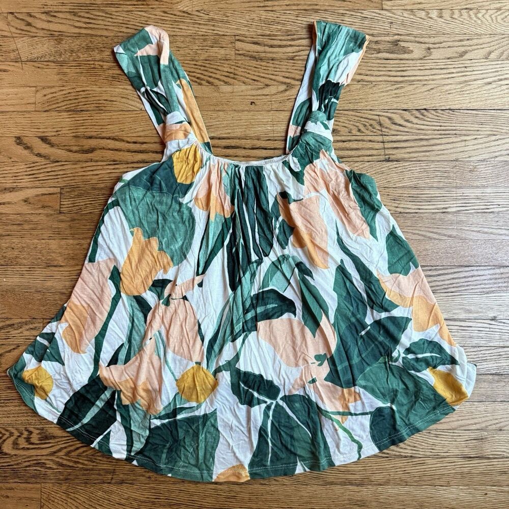 Anthropologie Vanessa Virginia Tank Top Small Green Yellow Tropical Resort Beach